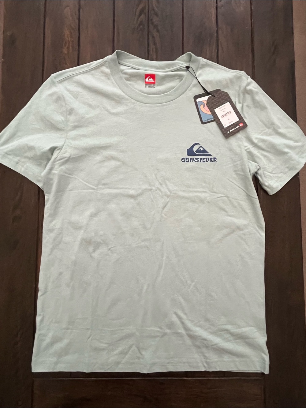 Quiksilver Men's Pale Mint Crew Neck T-Shirt with Navy Logo